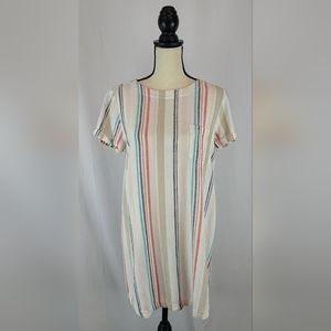 Anthropologie Cloth & Stone Striped Linen Blend T-shirt Dress, size Small